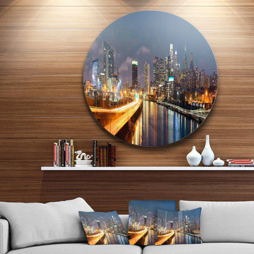Philadelphia Skyline at Night - Architecture Circle Metal Wall Decor